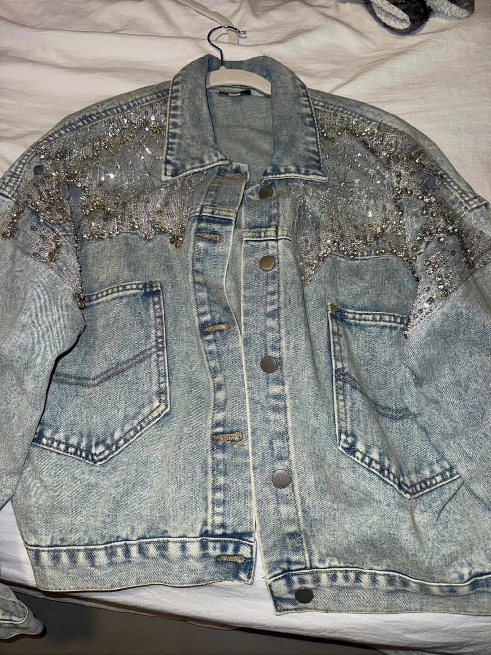 DAVI & DANI Light Blue Sequin Embellished Denim Jacket